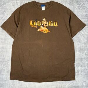 Vintage Corona Extra Shirt Mens Large Brown Y2K Pinup Girl Beer Beach Spell Out